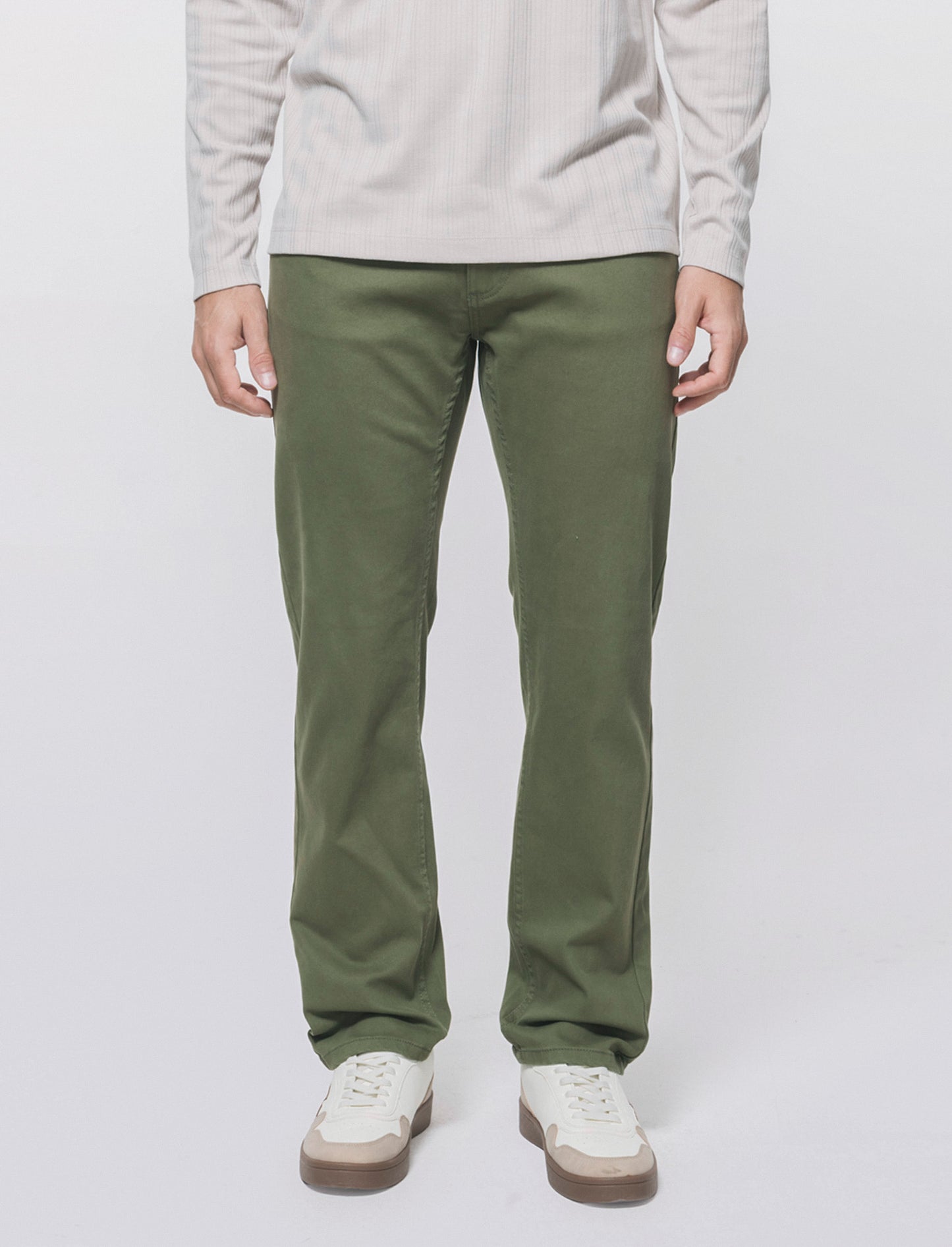 Slim Fit 5 Pocket Distressed Pants - Green