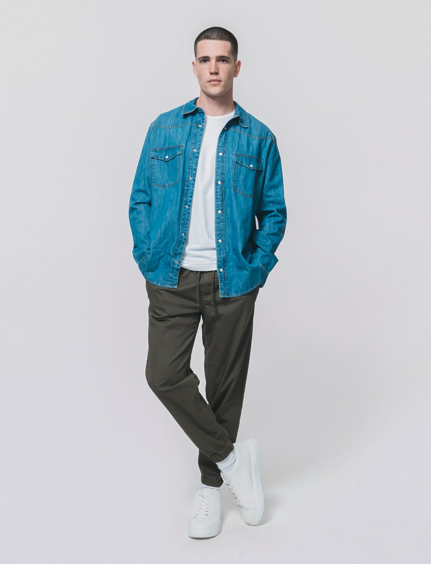 Pantaloni jogger in twill elasticizzato - Verde militare