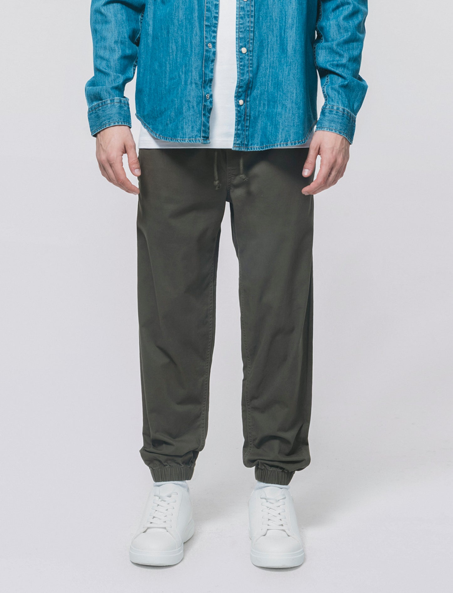 Pantaloni jogger in twill elasticizzato - Verde militare