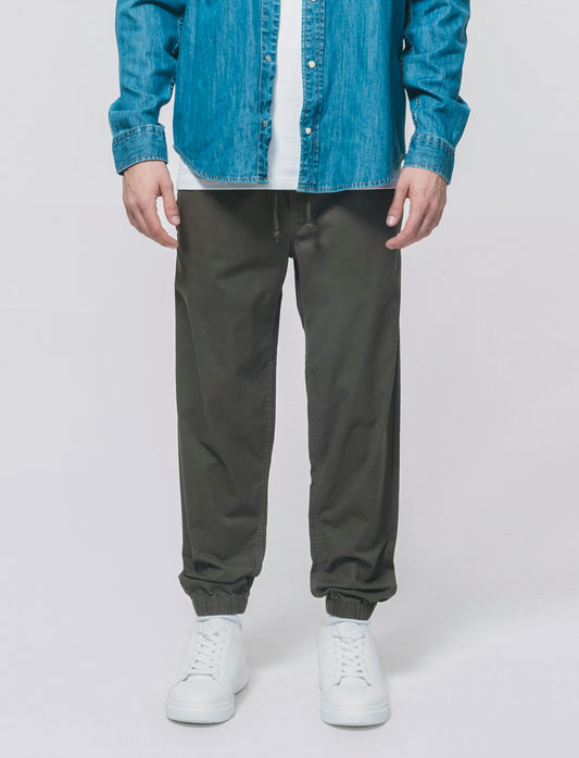 Pantaloni jogger in twill elasticizzato - Verde militare