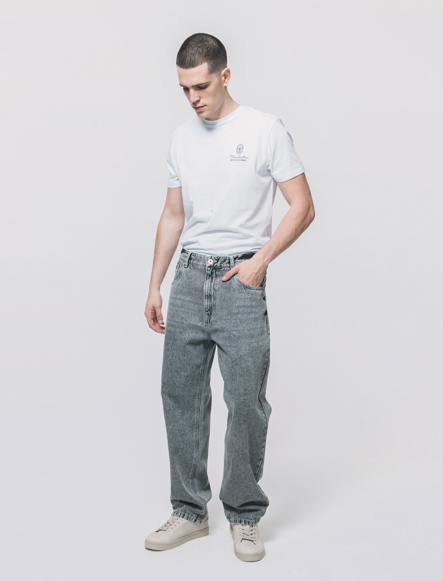 Jeans Baggy Fit Grigio Medio Slavato - Grigio