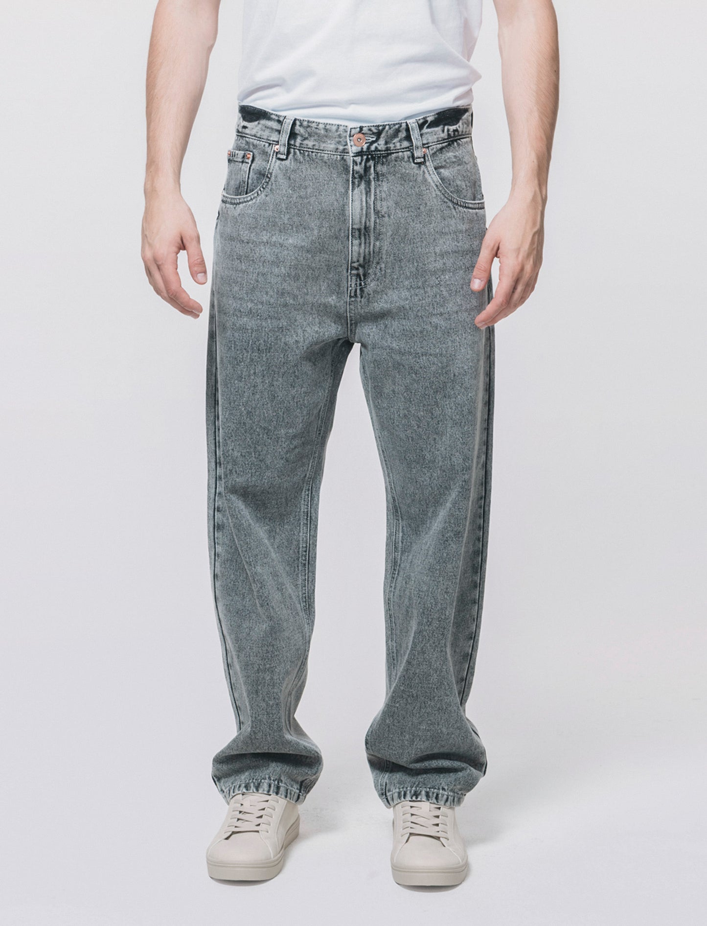 Jeans Baggy Fit Grigio Medio Slavato - Grigio