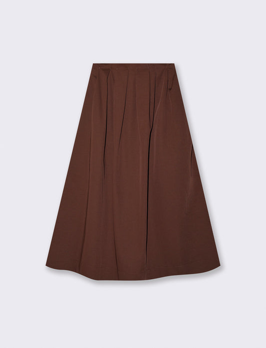 Gonna Loungette Vita Alta con Zip Invisibile - Cacao