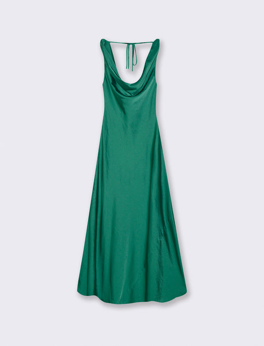 Vestito lungo con scollo morbido e V - Verde foresta