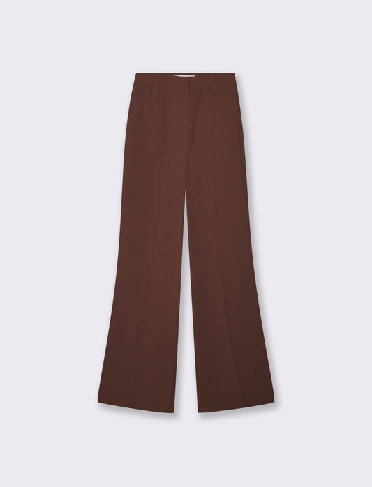 Pantalone a vita alta con gamba larga - Cacao