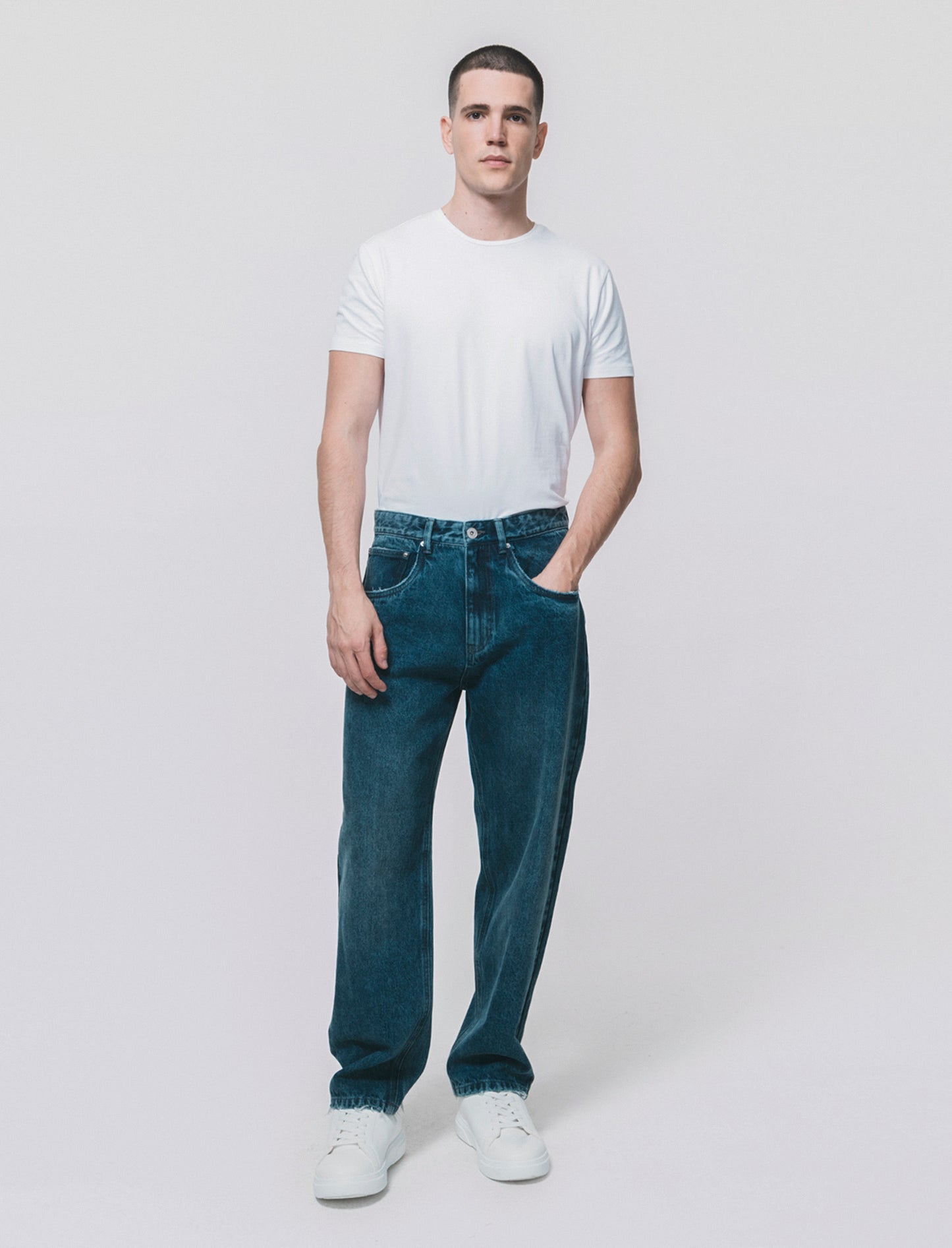 Dark Blue Baggy Fit Jeans with Faded Effect - Blue