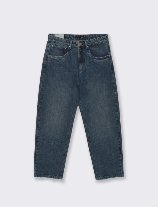 Jeans Baggy Fit Blu Scuro Effetto Slavato - DENIM SCURO