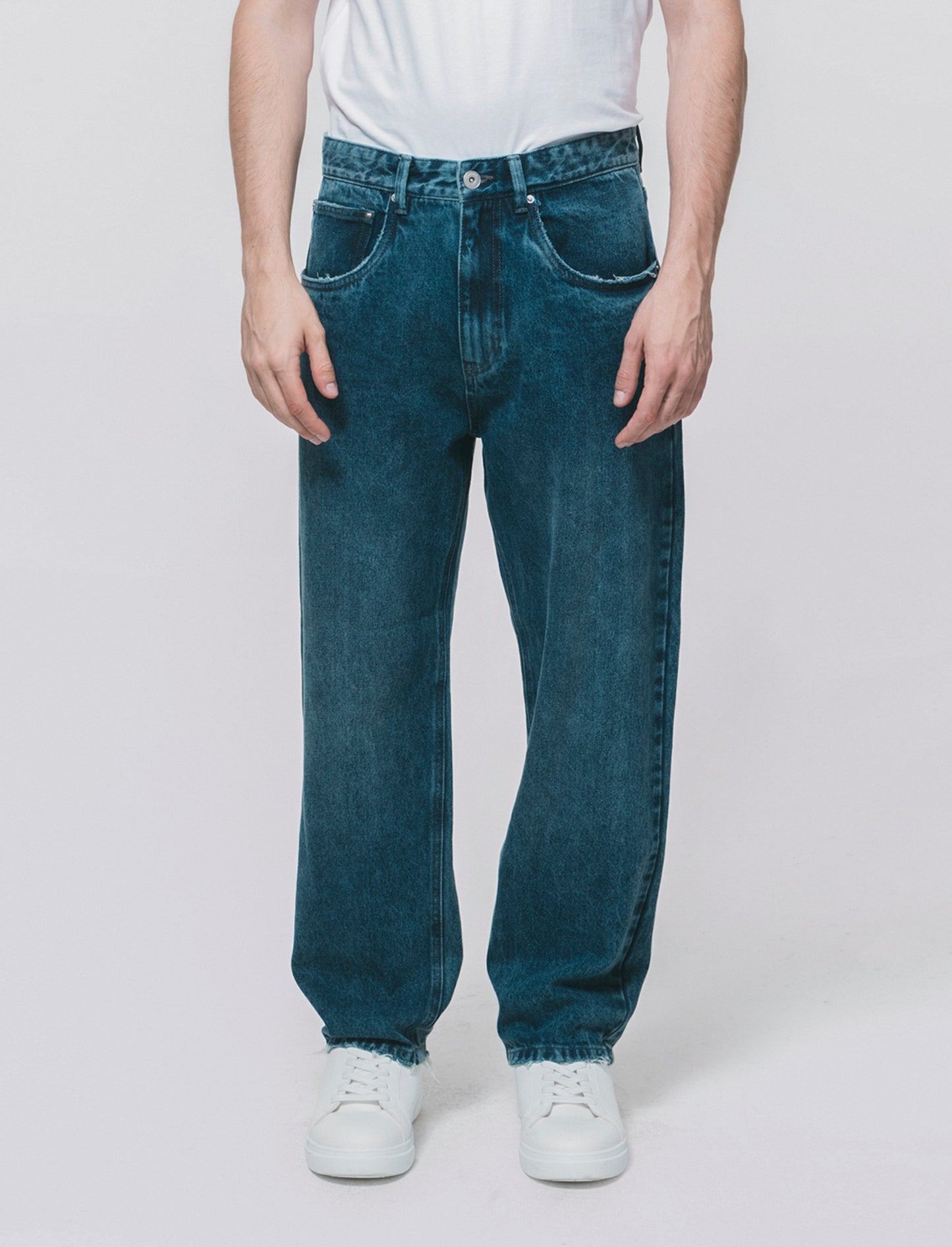 Dark Blue Baggy Fit Jeans with Faded Effect - Blue
