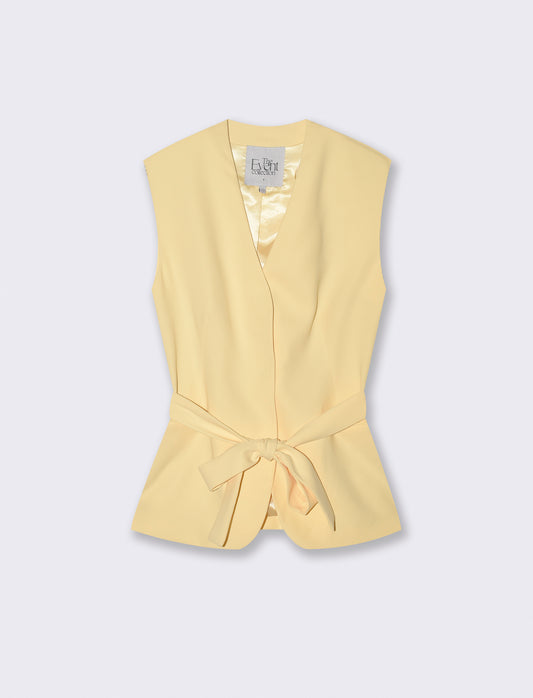 Gilet con Cintura e Scollo a V - Vaniglia