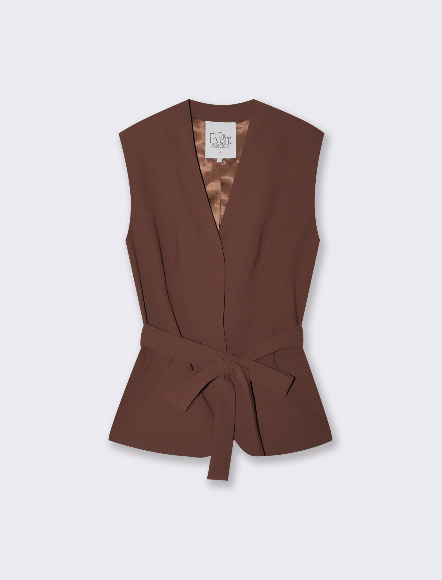 Gilet con Cintura e Scollo a V - Cacao