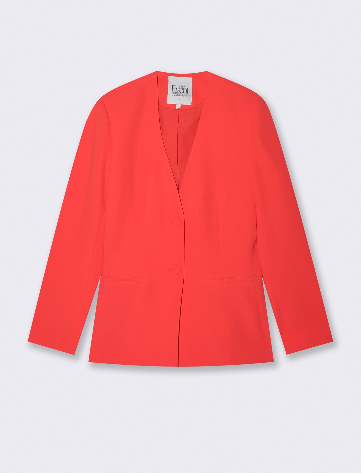 Single-Breasted Blazer with V-Neck and Buttons - Orange