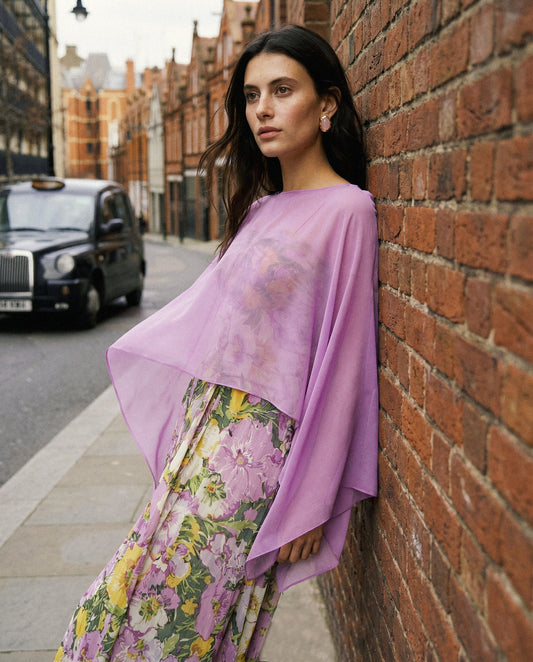 Poncho Mantella con Scollo a Barca - Viola orchidea