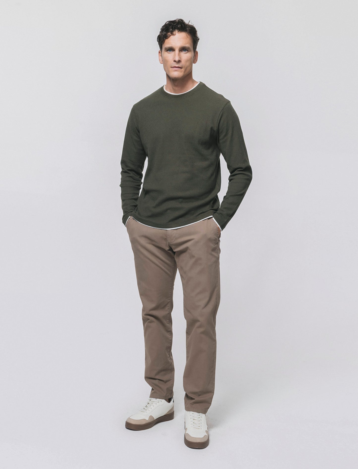 Pantaloni Chino Slim Fit in Twill Cotone - Verde kaki