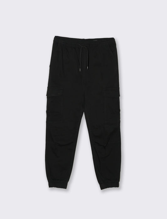 Slim Fit Cargo Pants with Cuff - Black