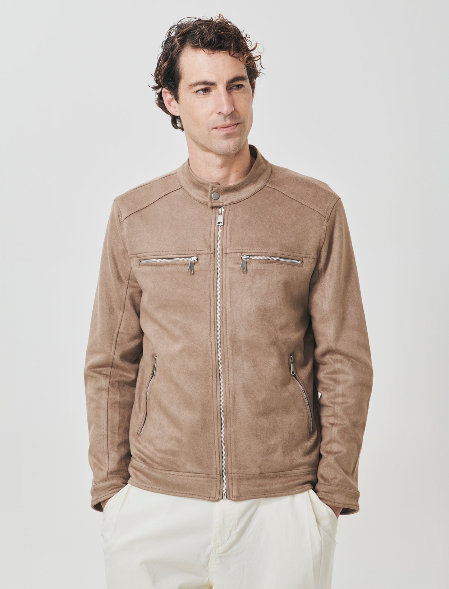 Giubbotto biker effetto scamosciato - Cammello
