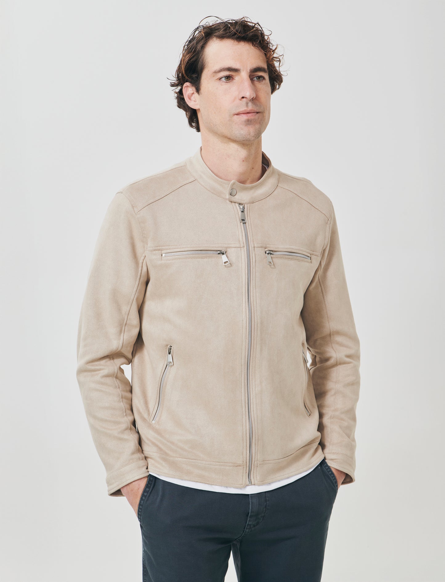 Suede effect biker jacket - Beige