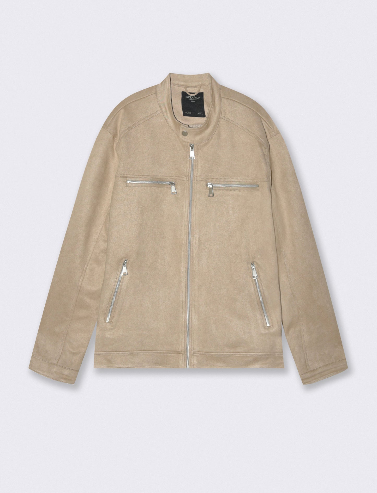 Suede effect biker jacket - Beige
