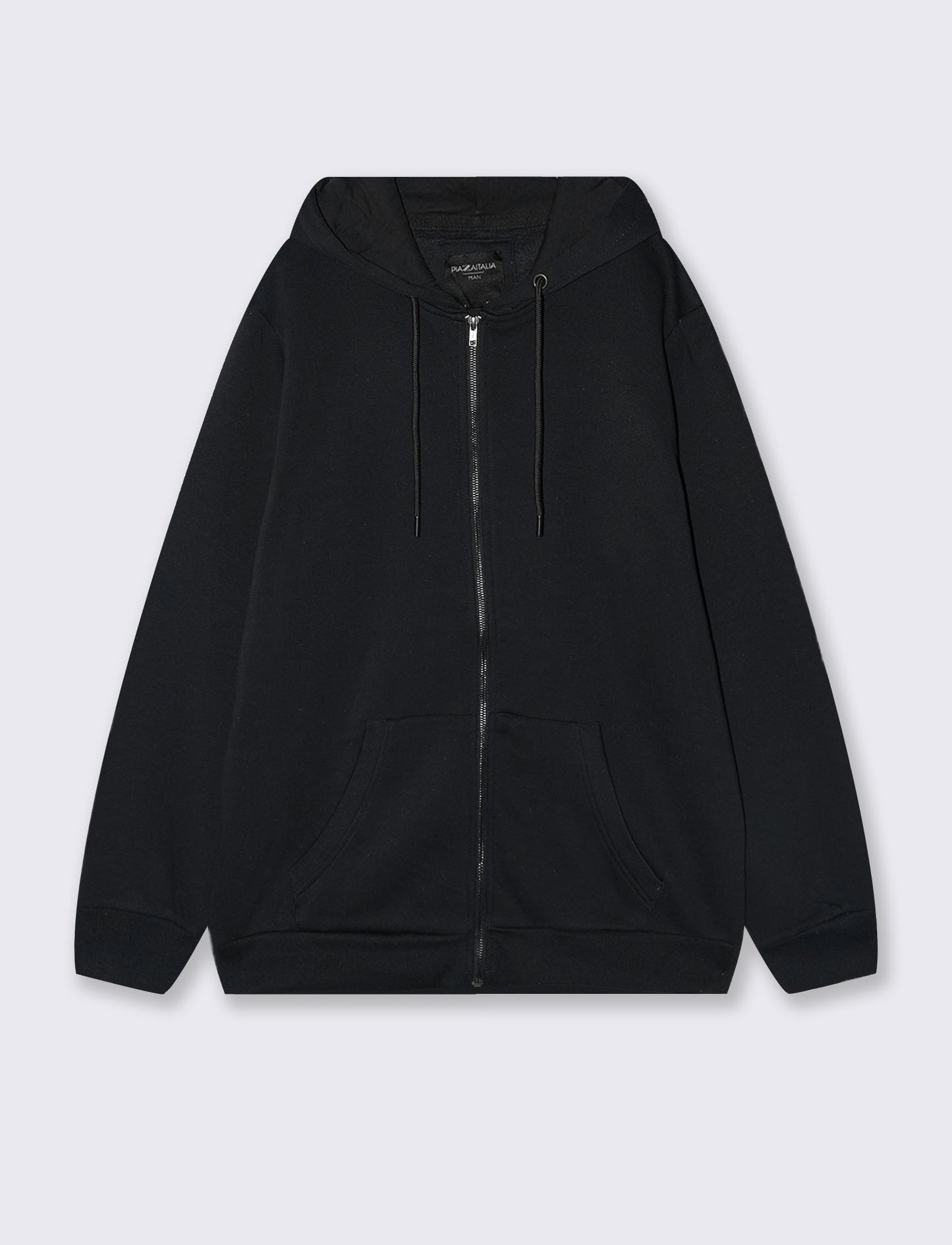 Basic Hoodie with Zipper - Black