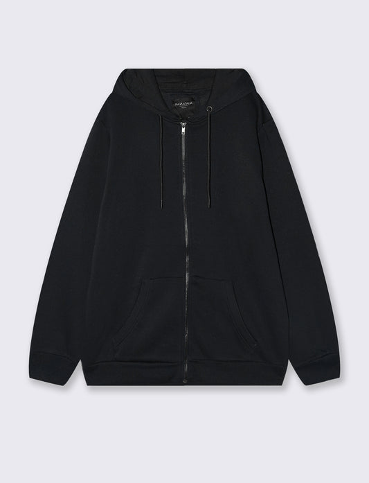 Felpa Basic con Cappuccio e Cerniera - Nero