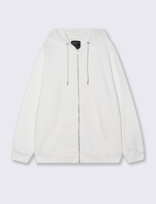 Felpa Basic con Cappuccio e Cerniera - Bianco