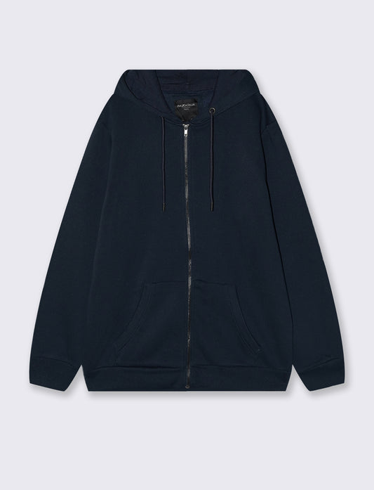 Felpa Basic con Cappuccio e Cerniera - Blu