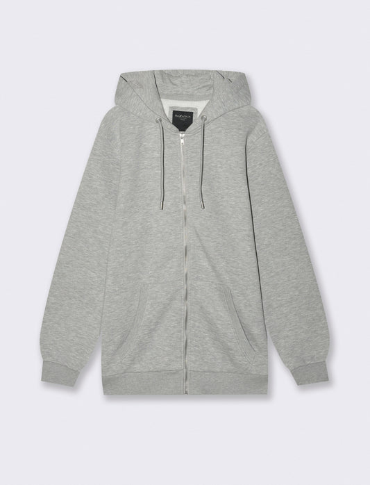 Felpa Basic con Cappuccio e Cerniera - Grigio mel.