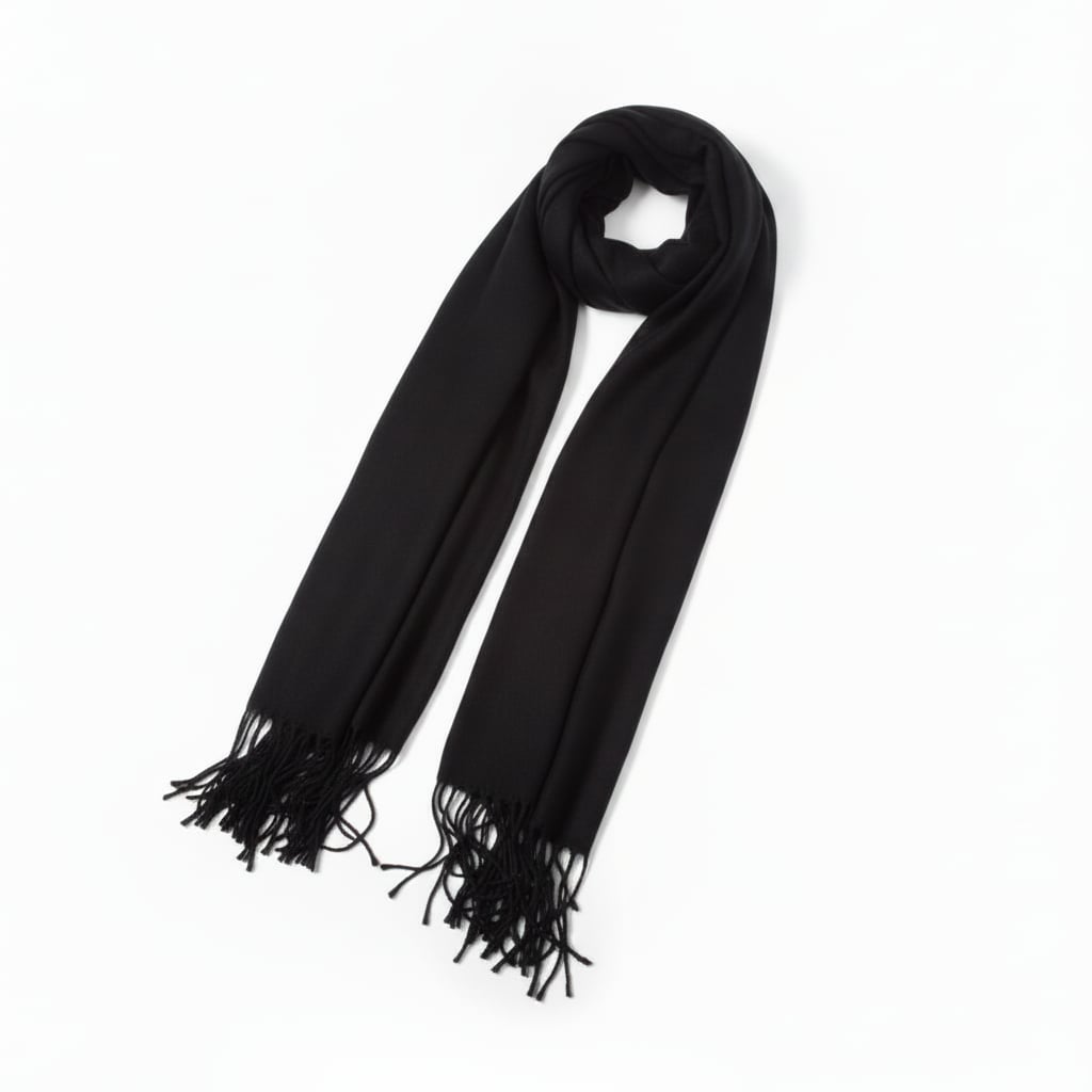 Foulard unito con frange donna - Nero