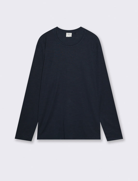 T-Shirt Girocollo Maniche Lunghe Cotone - Blu