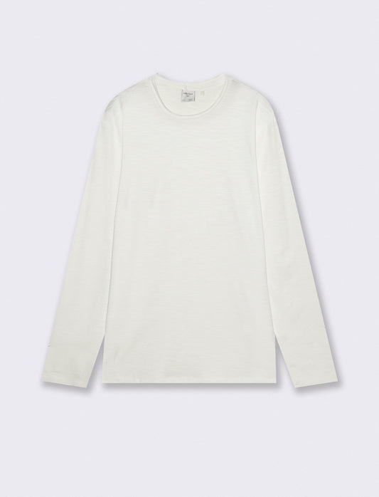 T-Shirt Girocollo Maniche Lunghe Cotone - Bianco