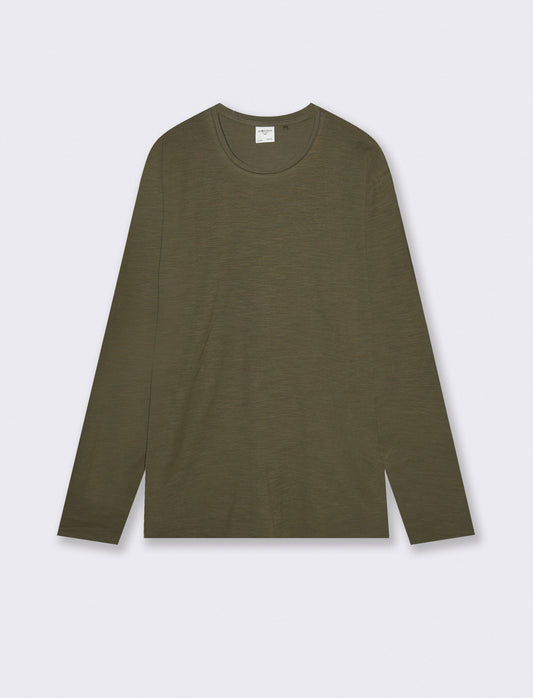 T-Shirt Girocollo Maniche Lunghe Cotone - Verde militare