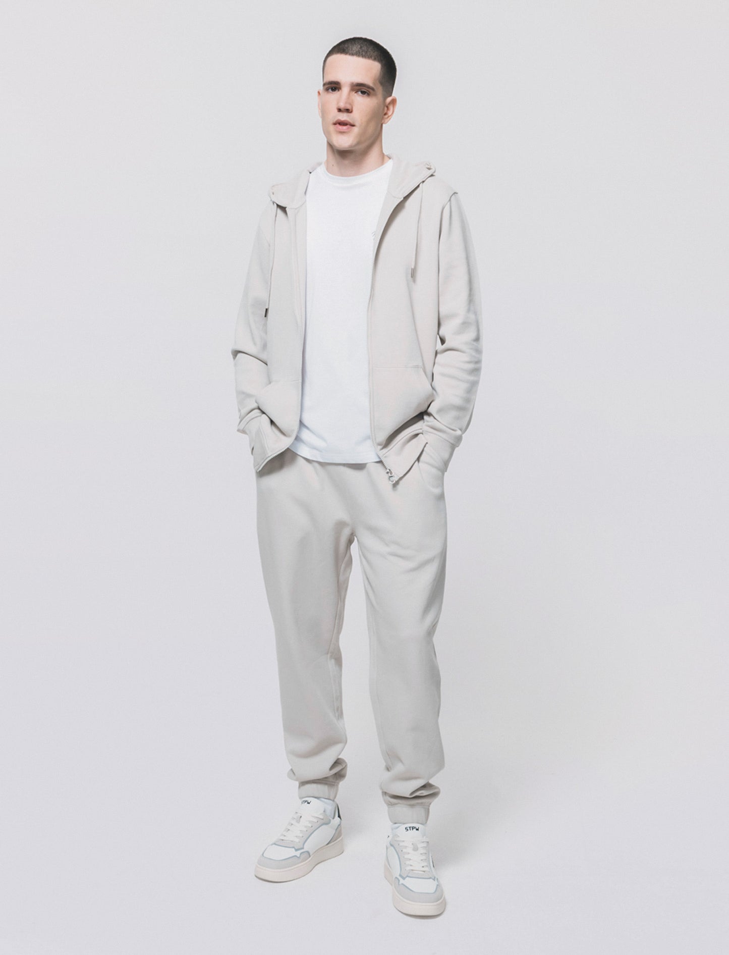 Pique sweatshirt with zipper and hood - Grey