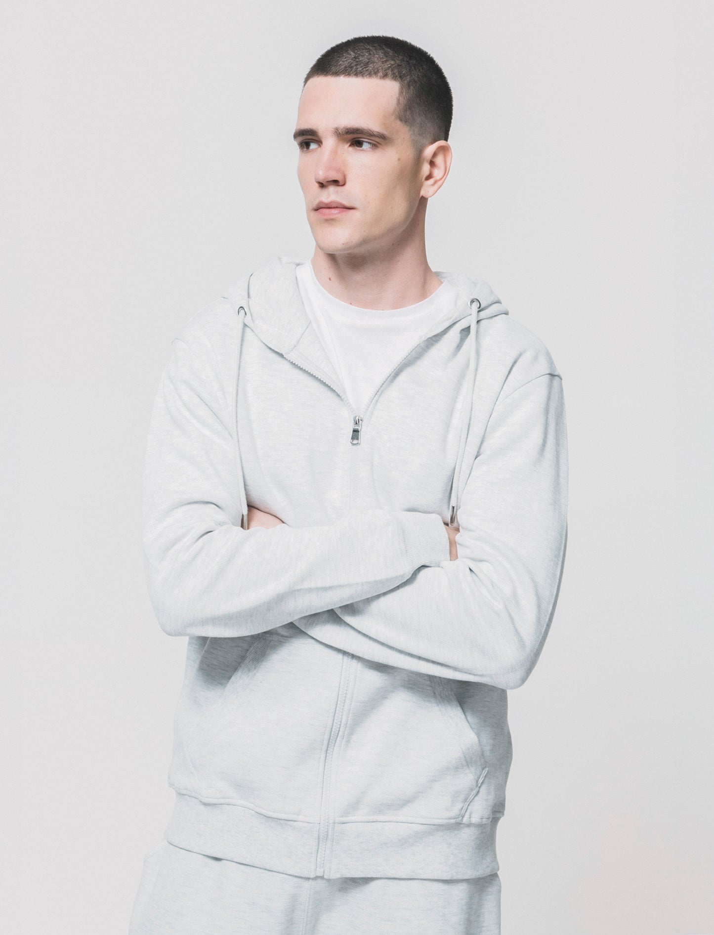 Pique sweatshirt with zipper and hood - Grey