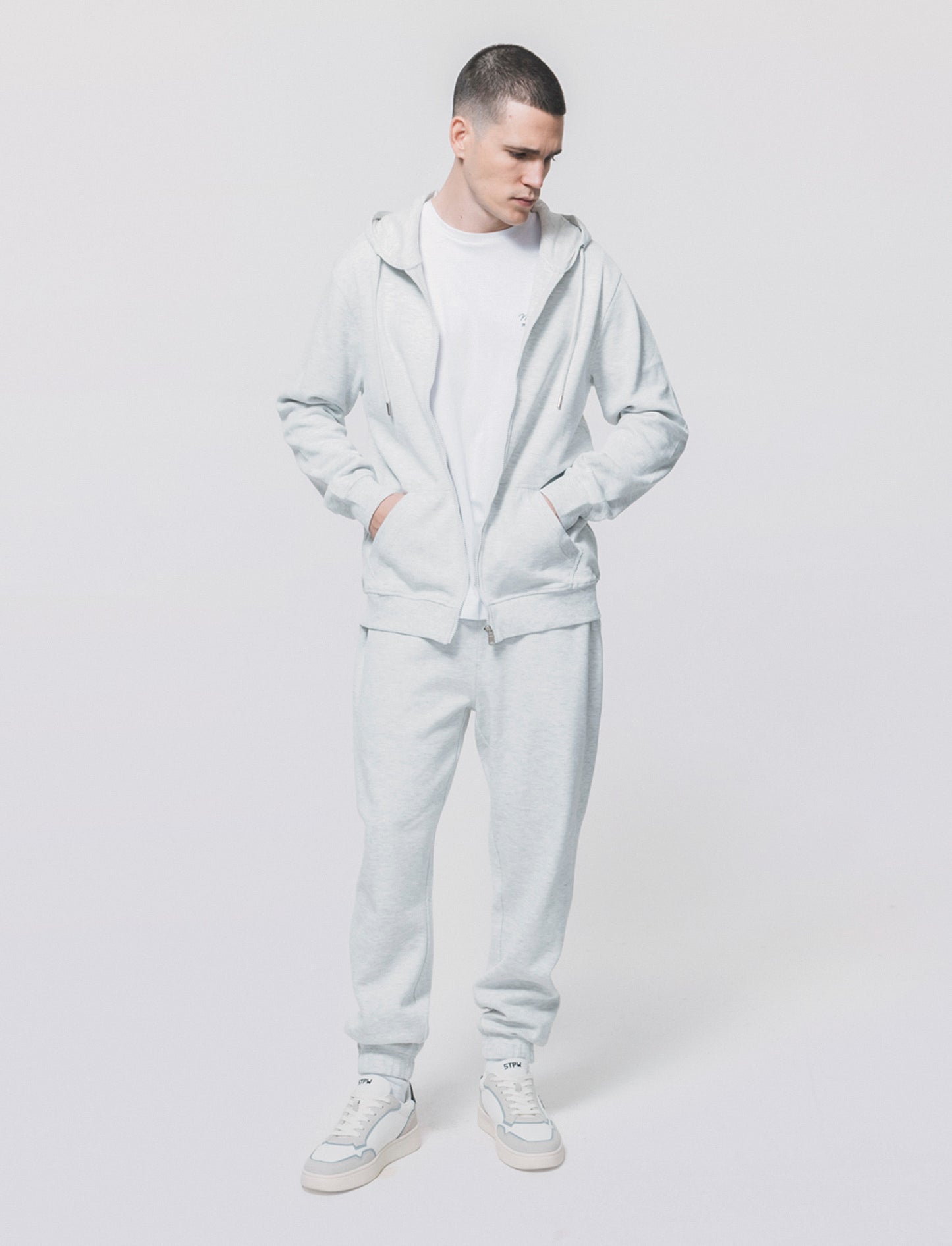 Pique sweatshirt with zipper and hood - Grey