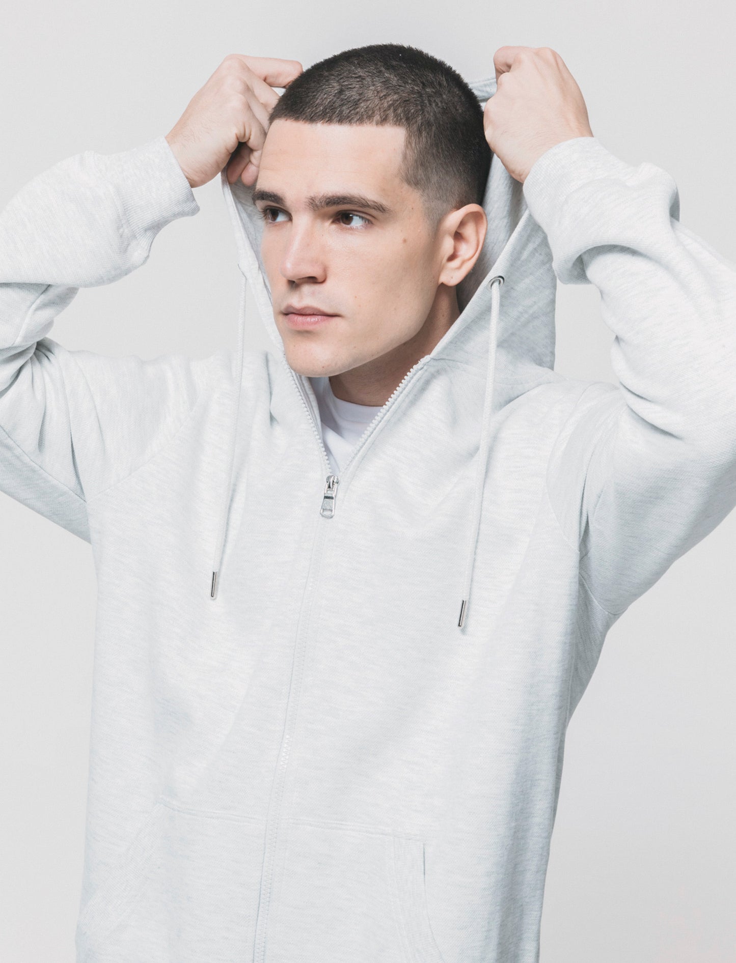 Pique sweatshirt with zipper and hood - Grey