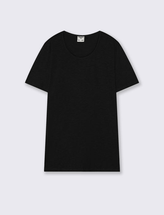 T-shirt girocollo cotone slub regular fit - Nero