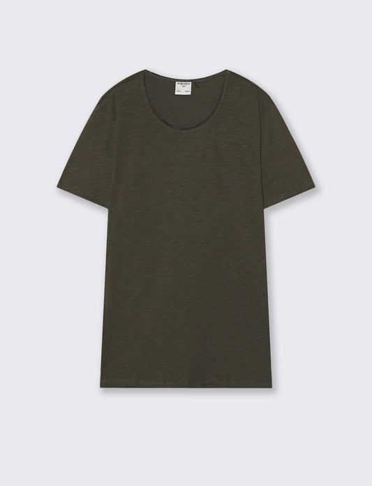 T-shirt girocollo cotone slub regular fit - Verde militare