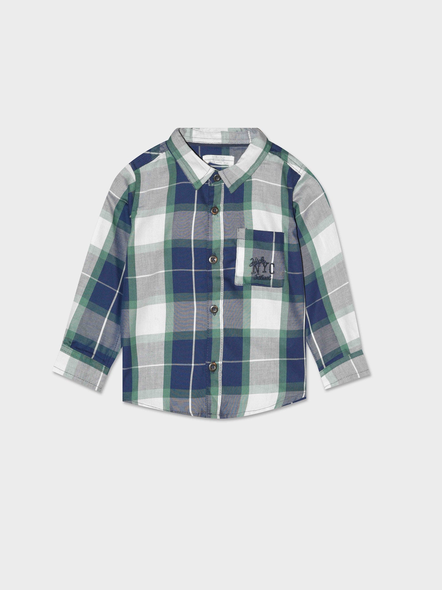 Neonato Twill Checkered Shirt with Varsity Style Embroidery - Blue