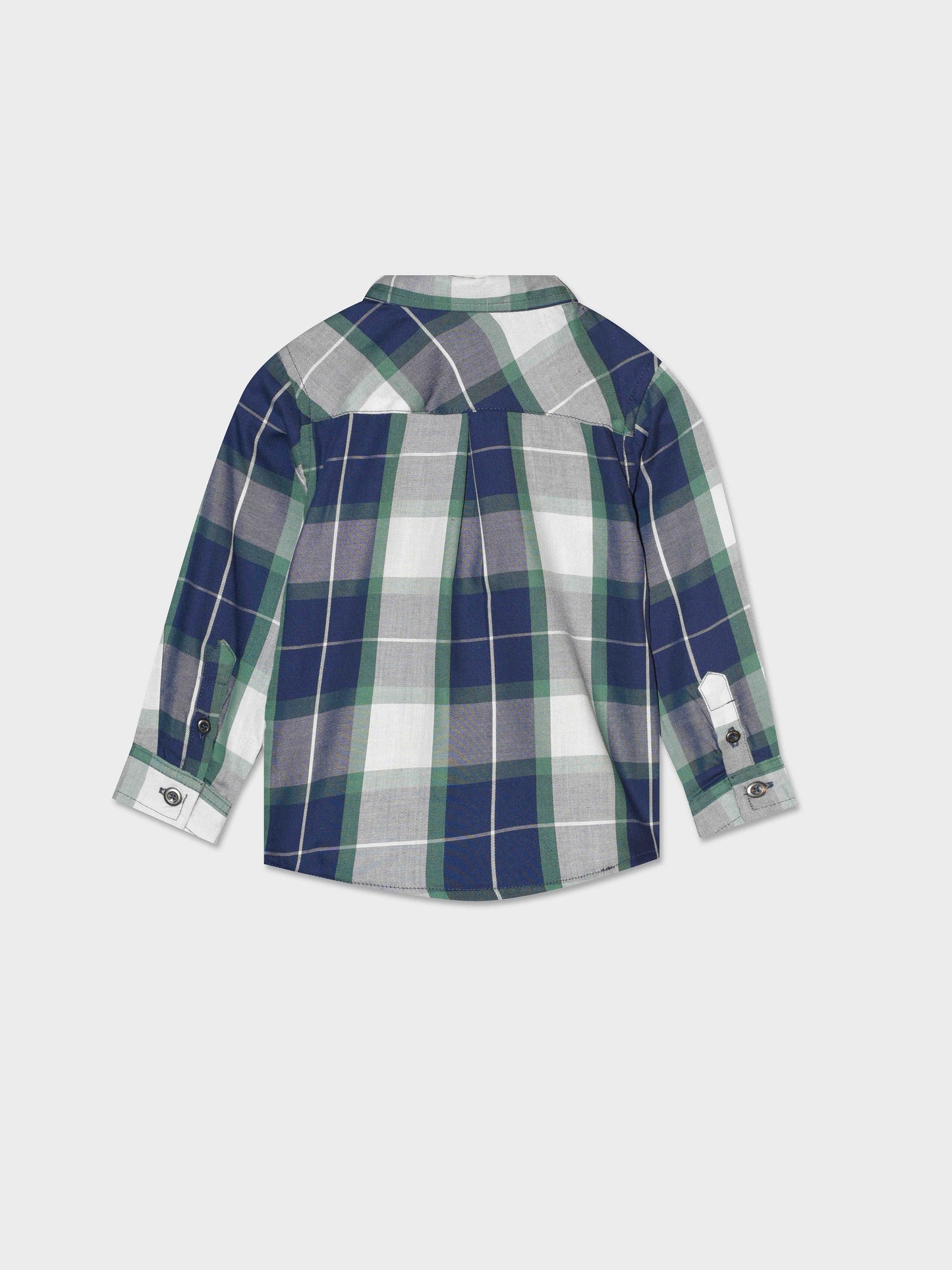 Neonato Twill Checkered Shirt with Varsity Style Embroidery - Blue