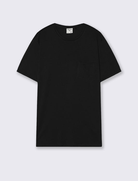 T-shirt basic con tasca e maniche corte - Nero
