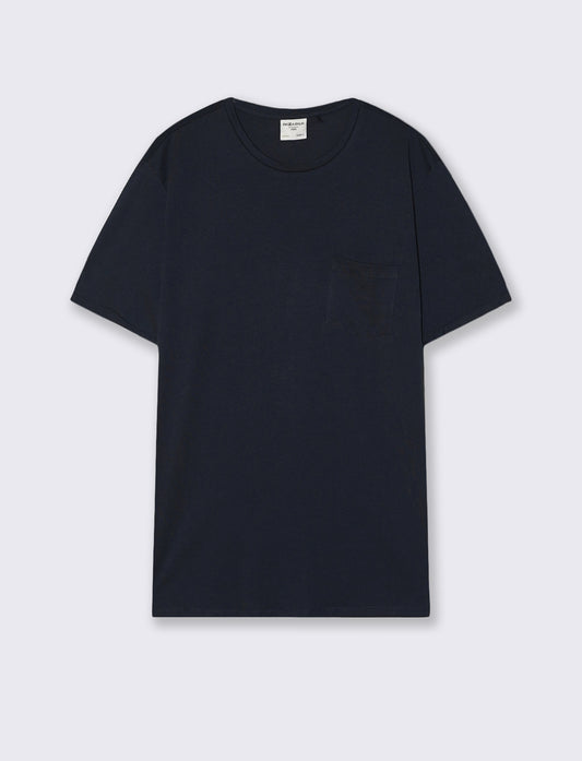T-shirt basic con tasca e maniche corte - Blu