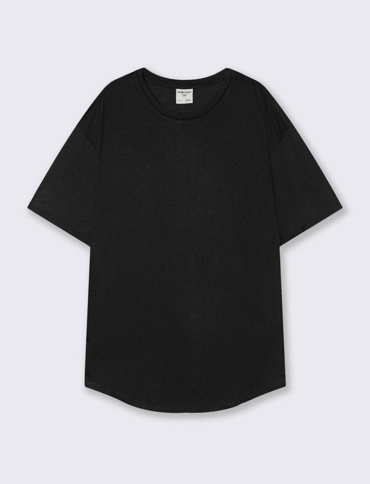 T-shirt girocollo loose fit con fondo stondato - Nero