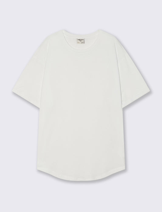 T-shirt girocollo loose fit con fondo stondato - Bianco