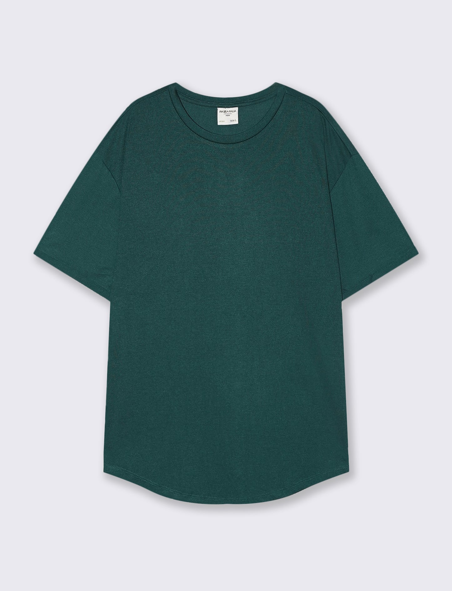 T-shirt girocollo loose fit con fondo stondato - Verde petrolio