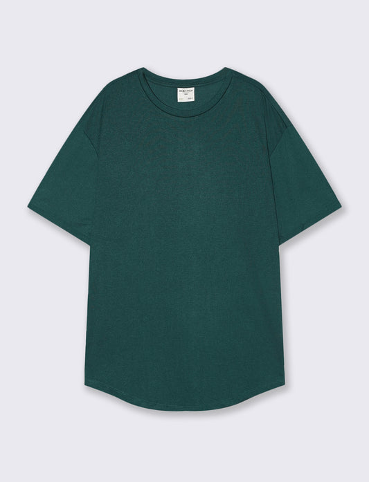 T-shirt girocollo loose fit con fondo stondato - Verde petrolio