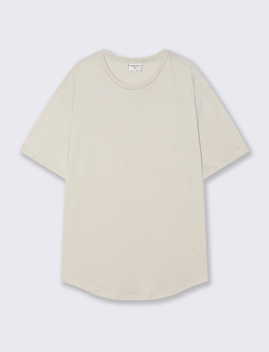 T-shirt girocollo loose fit con fondo stondato - Grigio ghiaccio
