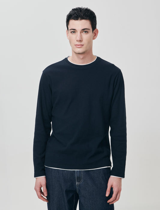Maglia girocollo jacquard in misto cotone - Blu
