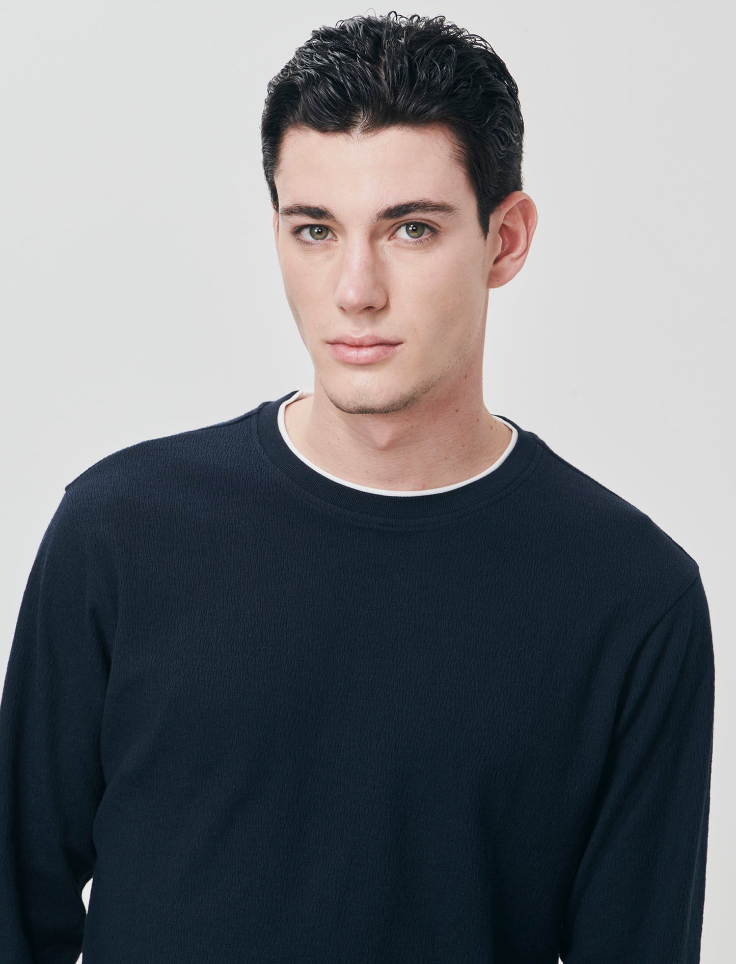 Maglia girocollo jacquard in misto cotone - Blu