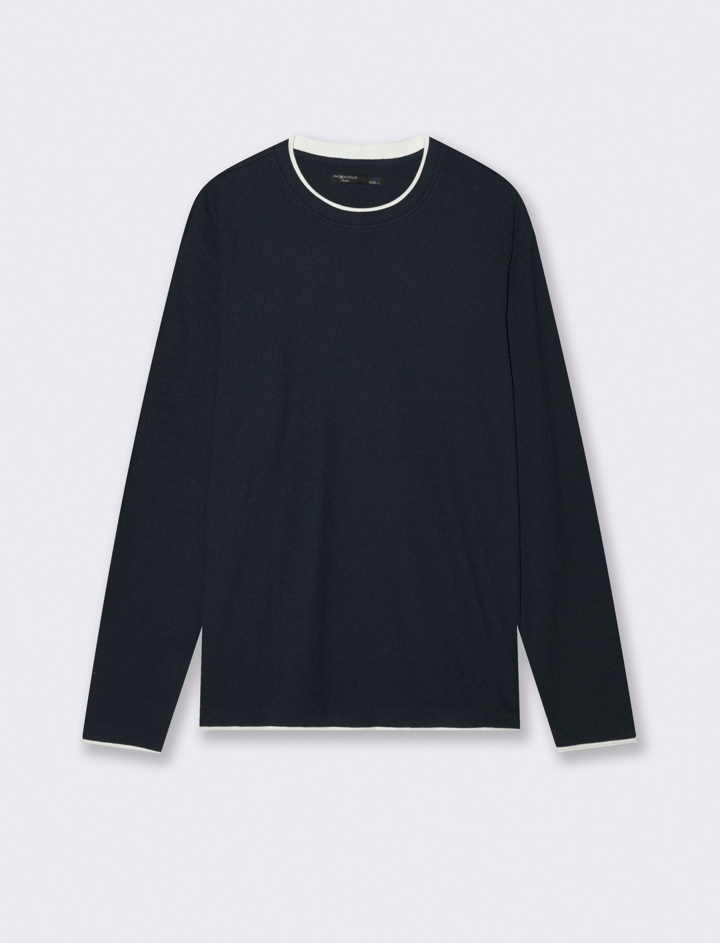 Maglia girocollo jacquard in misto cotone - Blu