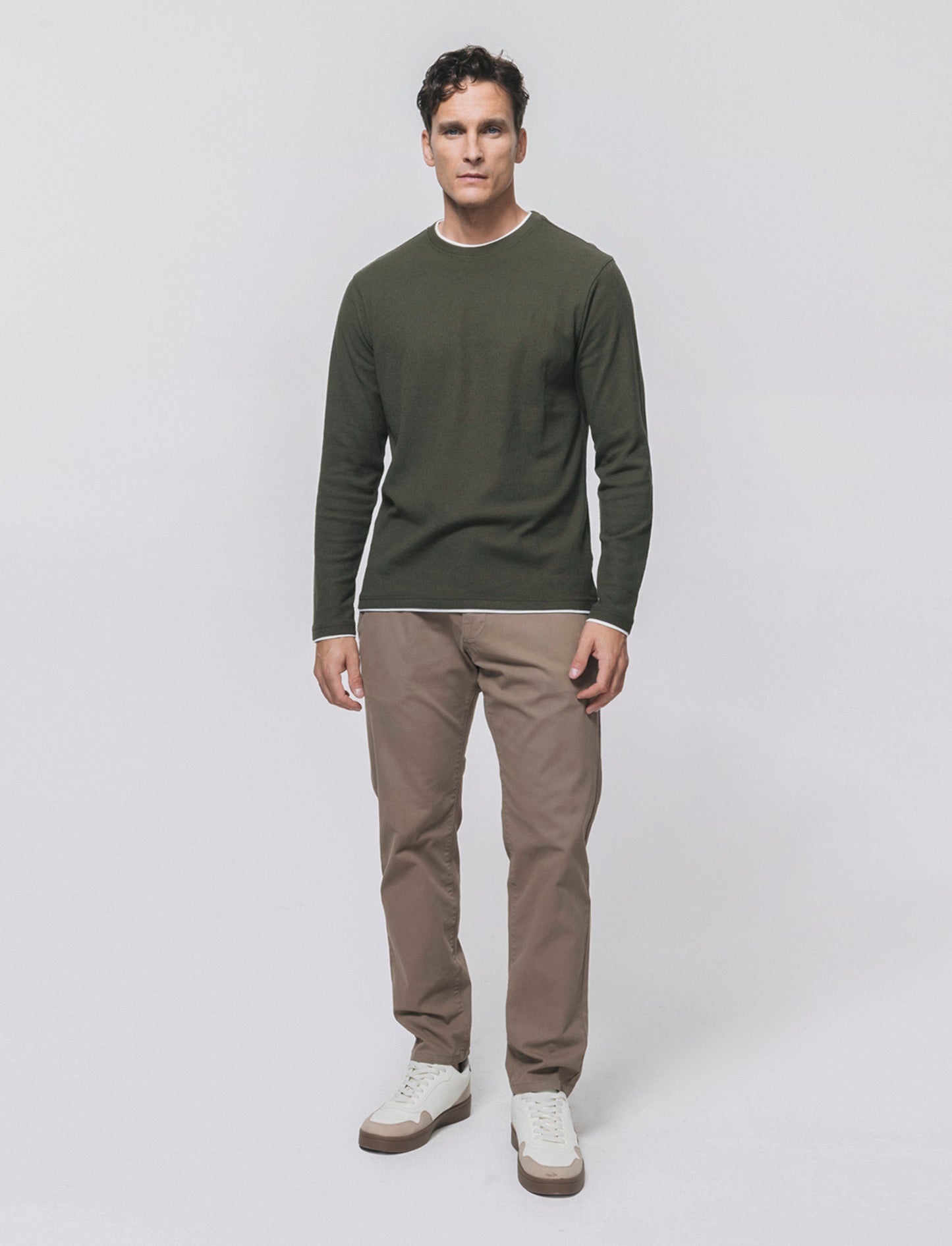 Maglia girocollo jacquard in misto cotone - Verde militare