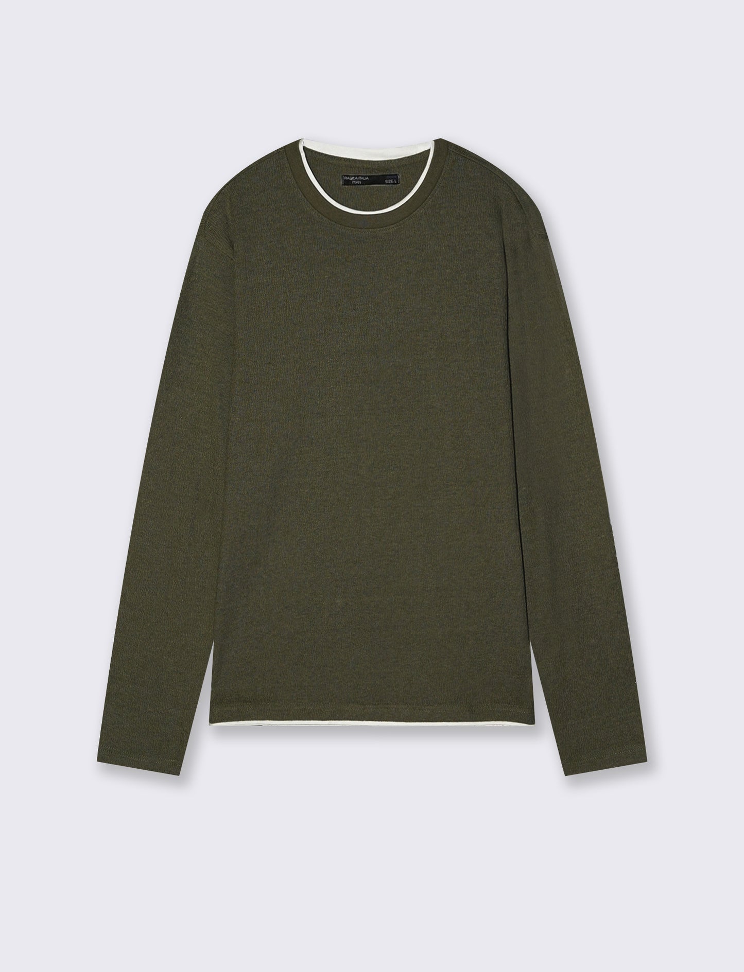 Maglia girocollo jacquard in misto cotone - Verde militare
